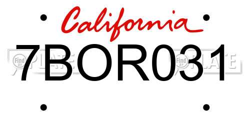 7BOR031 California License Plate