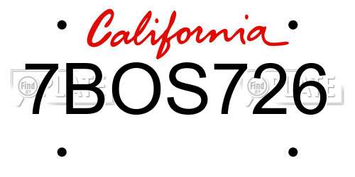 7BOS726 California License Plate