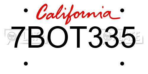 7BOT335 California License Plate