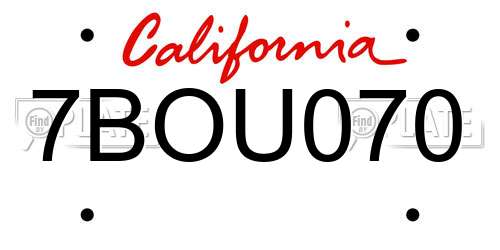 7BOU070 California License Plate