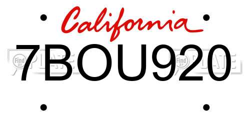 7BOU920 California License Plate