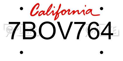 7BOV764 California License Plate