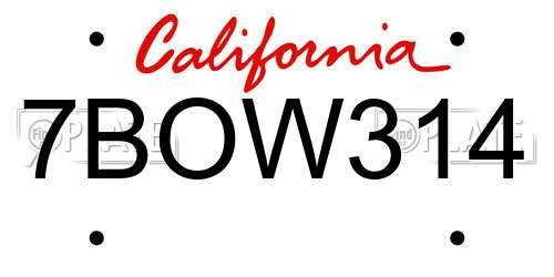 7BOW314 California License Plate