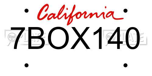 7BOX140 California License Plate
