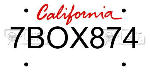 7BOX874 California License Plate