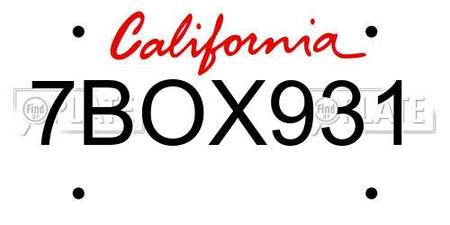 7BOX931 California License Plate