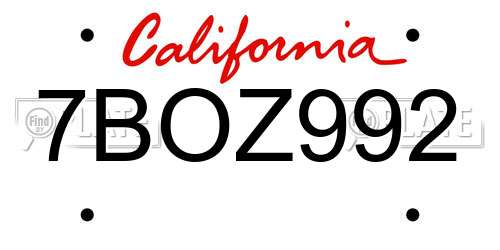 7BOZ992 California License Plate