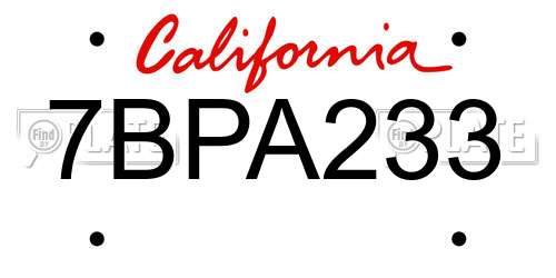 7BPA233 California License Plate