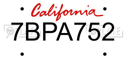 7BPA752 California License Plate