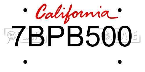 7BPB500 California License Plate