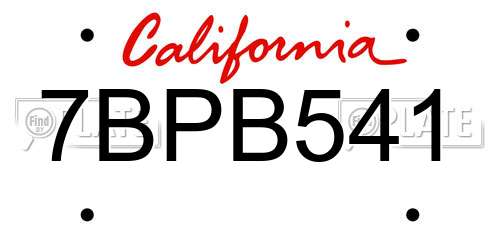 7BPB541 California License Plate