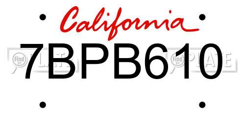 7BPB610 California License Plate