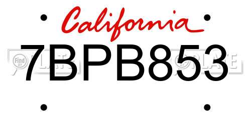 7BPB853 California License Plate