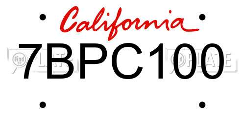 7BPC100 California License Plate