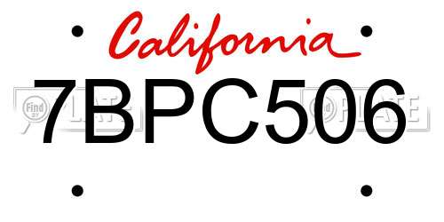 7BPC506 California License Plate