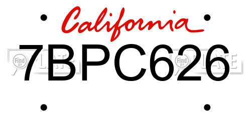 7BPC626 California License Plate