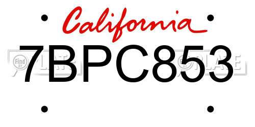 7BPC853 California License Plate