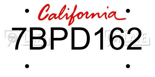 7BPD162 California License Plate
