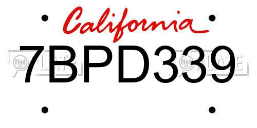 7BPD339 California License Plate