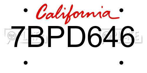 7BPD646 California License Plate