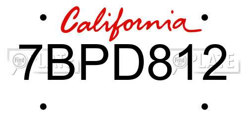 7BPD812 California License Plate