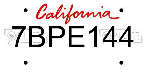 7BPE144 California License Plate