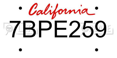 7BPE259 California License Plate