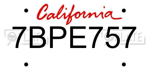 7BPE757 California License Plate
