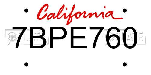 7BPE760 California License Plate