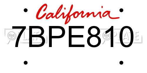 7BPE810 California License Plate