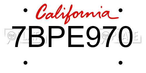 7BPE970 California License Plate