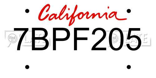 7BPF205 California License Plate