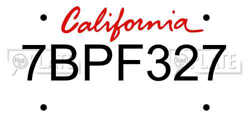 7BPF327 California License Plate