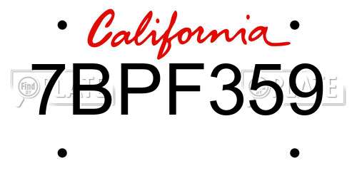 7BPF359 California License Plate