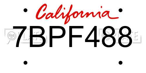 7BPF488 California License Plate