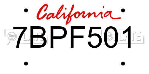 7BPF501 California License Plate