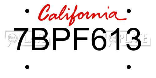 7BPF613 California License Plate