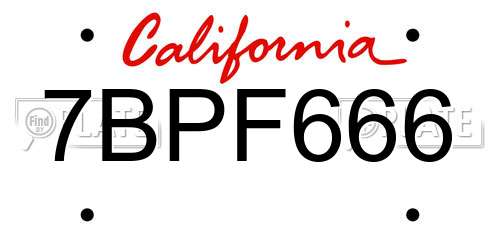 7BPF666 California License Plate
