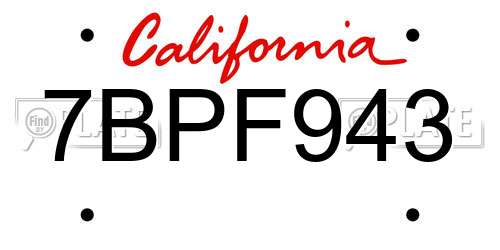 7BPF943 California License Plate