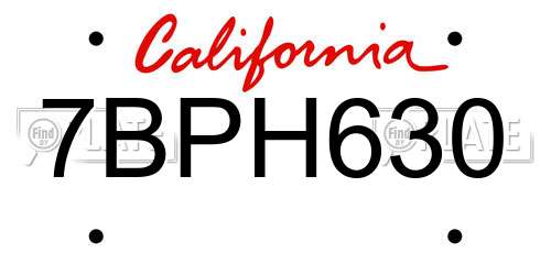 7BPH630 California License Plate