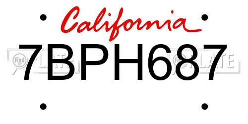 7BPH687 California License Plate
