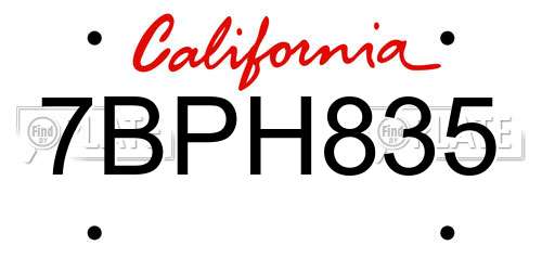 7BPH835 California License Plate