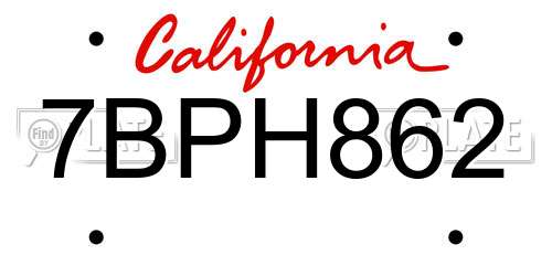 7BPH862 California License Plate