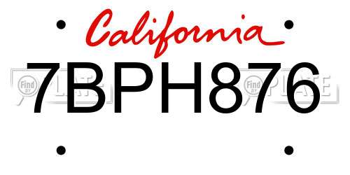 7BPH876 California License Plate