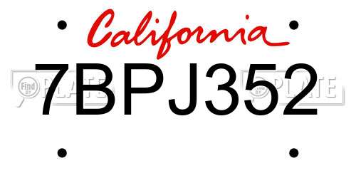 7BPJ352 California License Plate