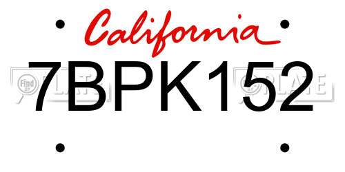 7BPK152 California License Plate