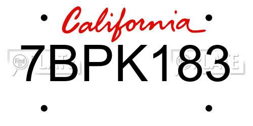 7BPK183 California License Plate