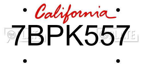 7BPK557 California License Plate