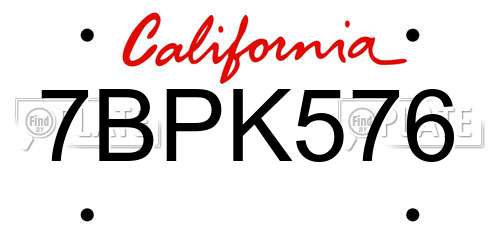 7BPK576 California License Plate