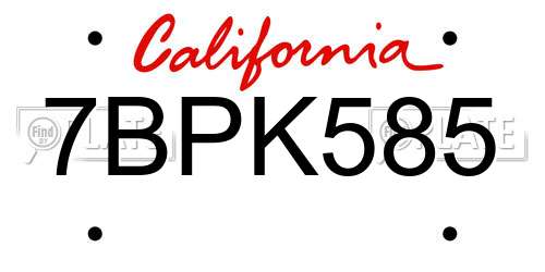 7BPK585 California License Plate
